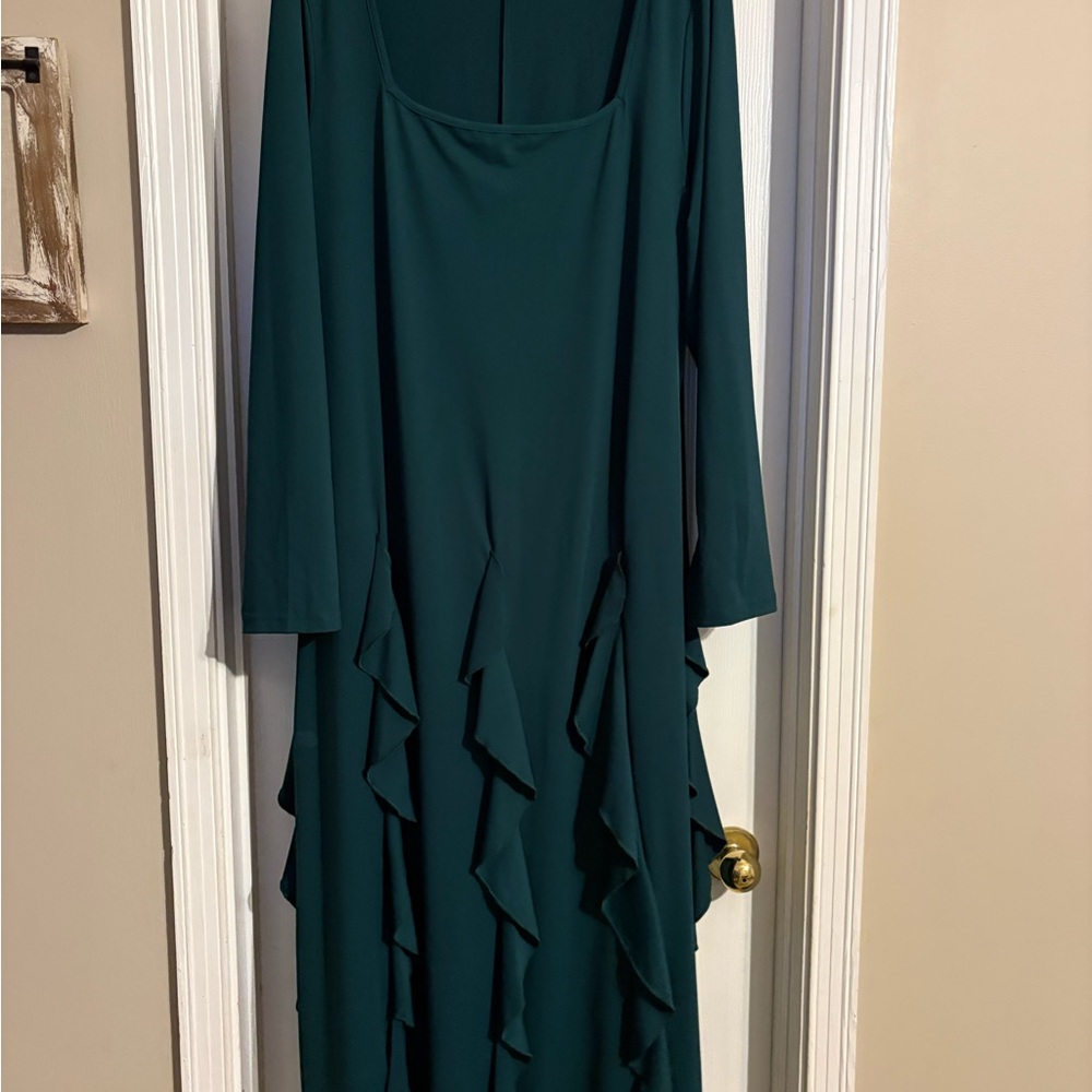 SHEIN Teal Long Sleeve maxi Dress with Ruffle Detail
